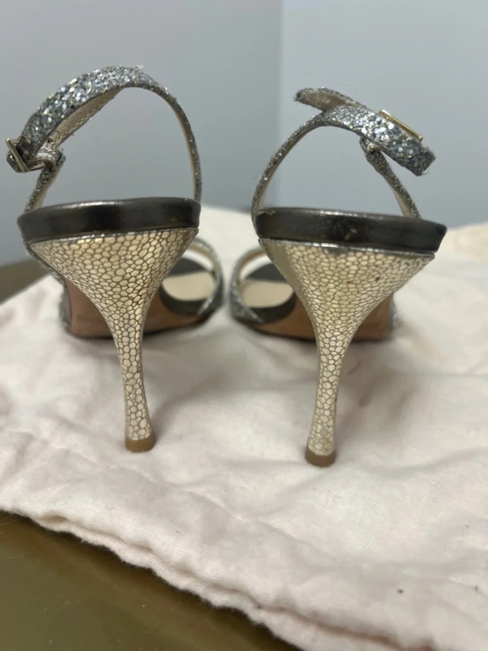 Jimmy Choo Silver Glitter Slingback Heels - Picture 4 of 6